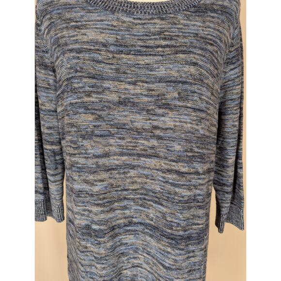 J.Jill Linen Cotton Tunic Sweater Dress 3/4 Sleeve Slits Heather Blue Size Large - Picture 3 of 11
